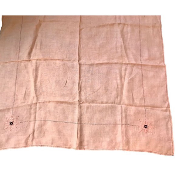 Vintage Peach Bridge Game Luncheon Tablecloth set w 3 napkins Embroidered Linen - Picture 5 of 10